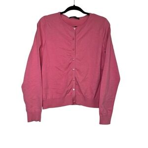 August Silk Button Up Pink Coral Cardigan Sweater Top‎ Women